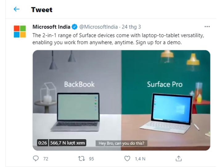 Microsoft lại troll Apple MacBook trong quảng cáo mới cho thiết bị Surface của mình