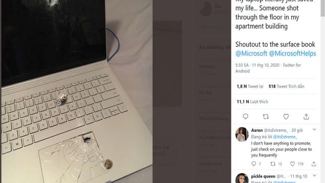 Microsoft Surface Book đỡ một viên đạn lạc và cứu mạng chủ sở hữu của nó