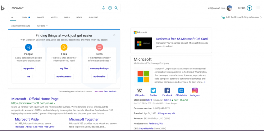 Thử trải nghiệm Microsoft Search trong Bing